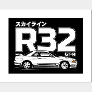 Skyline R32 GT-R White Print Posters and Art